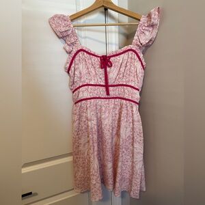 Pink Floral Flutter Sleeve Dress